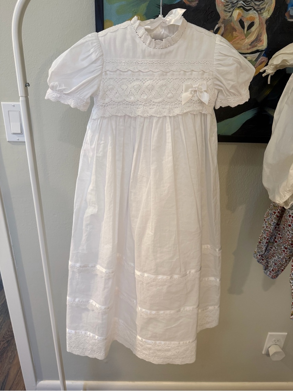 Edgehill Collection White Lace Yoke Puff Sleeve Girls Dress